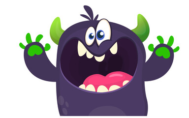 Angry cartoon monster character. Illustration of cute and happy alien. Halloween vector design isolated