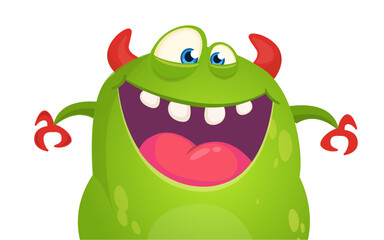 Funny cartoon monster character. Illustration of cute and happy alien. Halloween vector design isolated