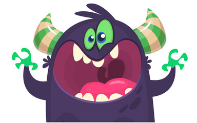 Fototapeta premium Funny cartoon monster character. Illustration of cute and happy alien. Halloween vector design isolated