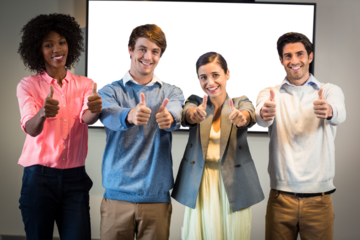 Colleagues showing thumbs up