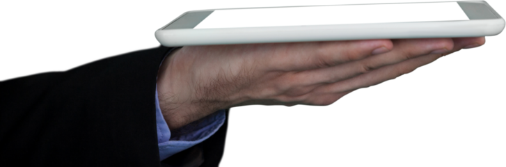 Cropped hand on businessman holding digital tablet