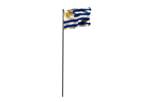 Waving flag of Uruguay on pole