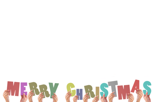Cropped hands holding colorful words merry christmas