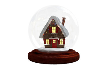 Christmas cottage in snow globe