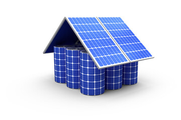 3d image of model home made from solar cells and panels