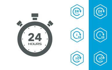 24 hour icons are designed in a simple. Twenty four hour with arrow loop vector icon for apps and websites. easy to change colour and size in vector illustration