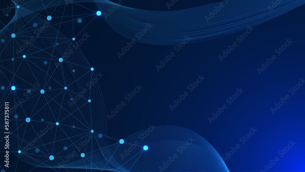Poster abstract technology background with dots and lines connection and wave flow. global network communic