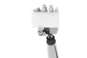 Cropped image of robotic hand holding placard