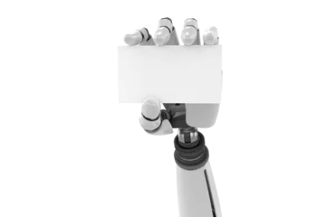 Fotobehang Cropped image of robotic hand holding placard © vectorfusionart