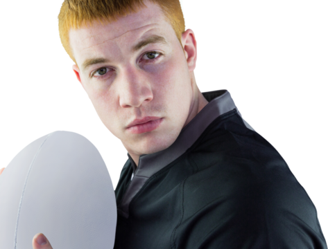 Rugby player holding a rugby ball