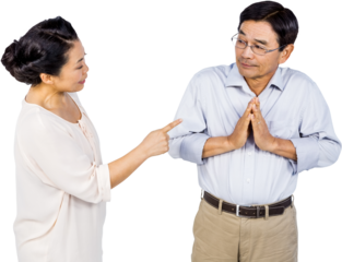 Older asian couple having an argument