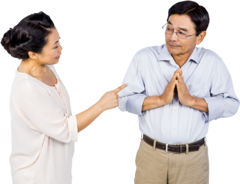 Older asian couple having an argument