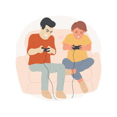 Competitive gamers isolated cartoon vector illustration. Excited teenage friends fighting video games, home entertainment together, cybersport competition, getting angry vector cartoon.