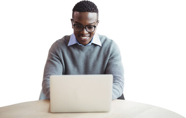 Smiling businessman using laptop at desk 