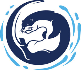 The Otter Curled Up in the Water