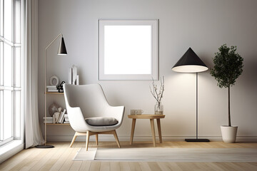 living room background with mock up poster frame. Generative Ai	