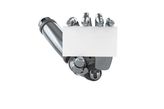Three dimensional of chrome hand with placard