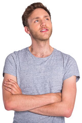 Obraz premium Thoughtful young man with arms crossed