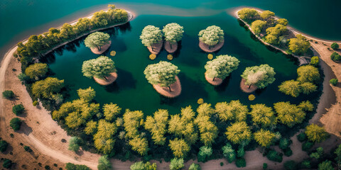 Aerial view of Hura crepitans trees - Generative AI - obrazy, fototapety, plakaty