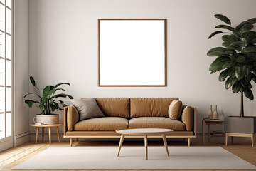 living room background with mock up poster frame. Generative Ai	