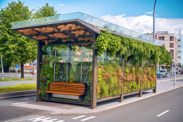 Green bus stop, Generative AI