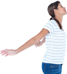 Side view of relaxed woman with arms outstretched
