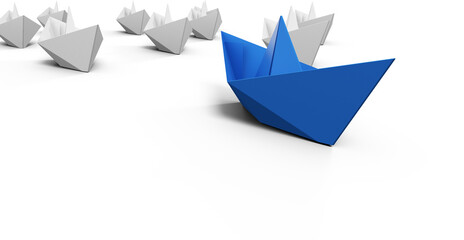 White and blue paper boats arranged