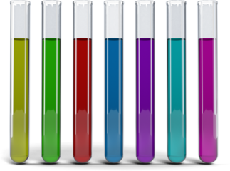 Test tubes with various color chemical solution