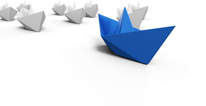 White and blue paper boats arranged - Powered by Adobe