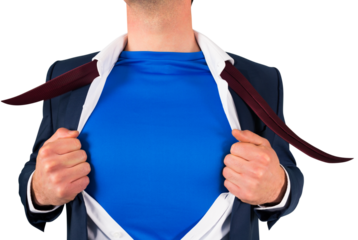Businessman opening his shirt superhero style