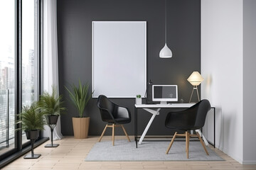 Fototapeta premium living room background with mock up poster frame. Generative Ai 