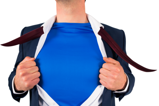 Businessman opening his shirt superhero style
