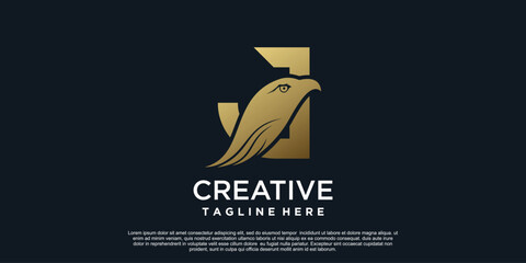 Letter J logo design with head eagle unique concept Premium Vector