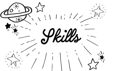 Skills text surrounded by icons