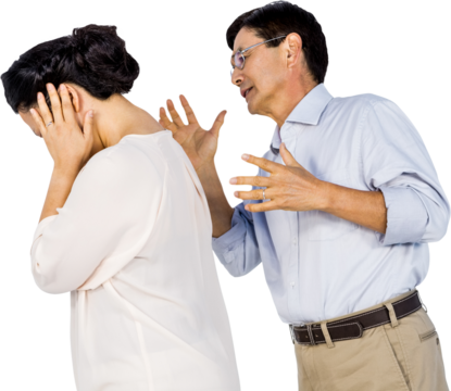 Older asian couple having an argument
