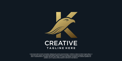 Letter K logo design with head eagle unique concept Premium Vector