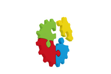 Gear jigsaw puzzle over white background