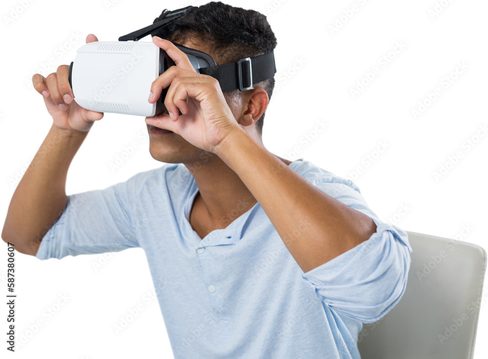 Poster man using virtual reality headset