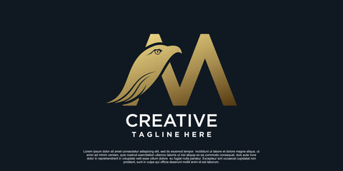 Letter M logo design with head eagle unique concept Premium Vector