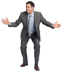 Businessman standing with arms out