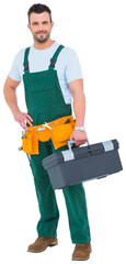 Smiling carpenter with toolbox