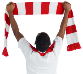 Happy football fan waving scarf