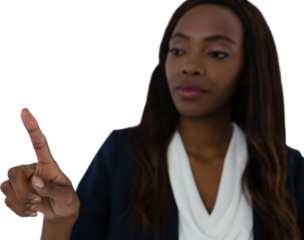 Close up of young businesswoman touching imaginary screen