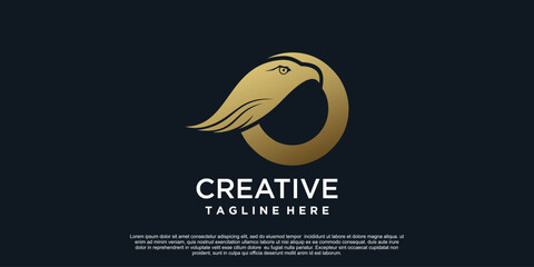 Letter O logo design with head eagle unique concept Premium Vector