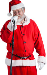 Santa Claus singing songs against white background