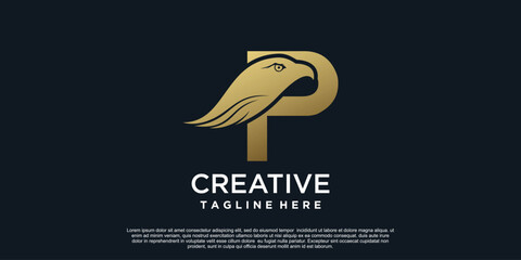 Letter P logo design with head eagle unique concept Premium Vector - obrazy, fototapety, plakaty