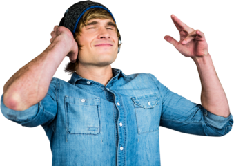 Cheerful hipster listening to music