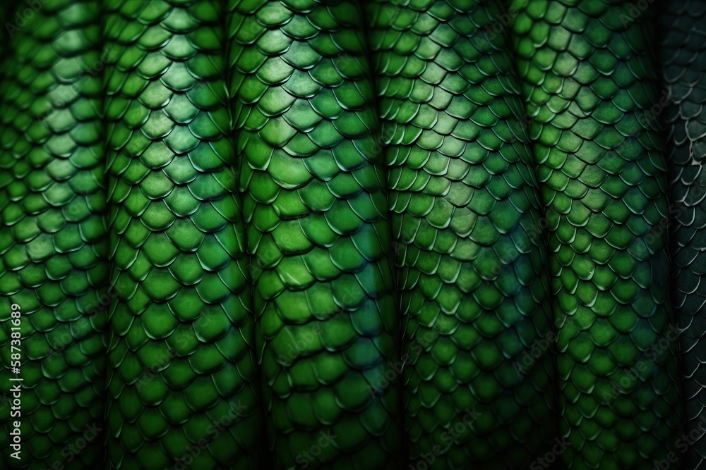 Poster a close up of a green snake skin pattern on a green background with a black background and a white b