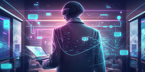 A man's hand with a smart home program on the screen - Generative AI