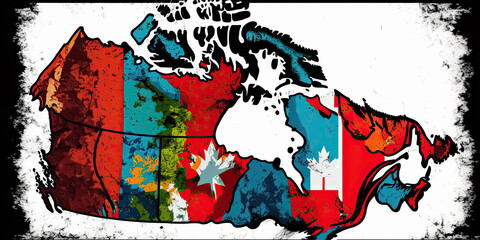 Map of Canada in flag colors - red and white - Generative AI